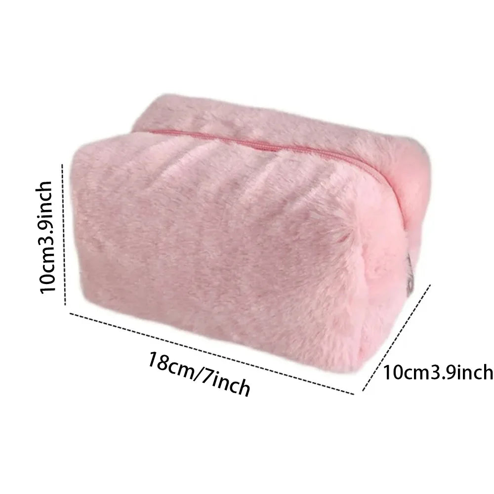 Fur Makeup Bags for Women Soft Travel Cosmetic Bag Organizer Case Young Lady Girls Make up Case Necessaries 1 Pc Solid Handbags