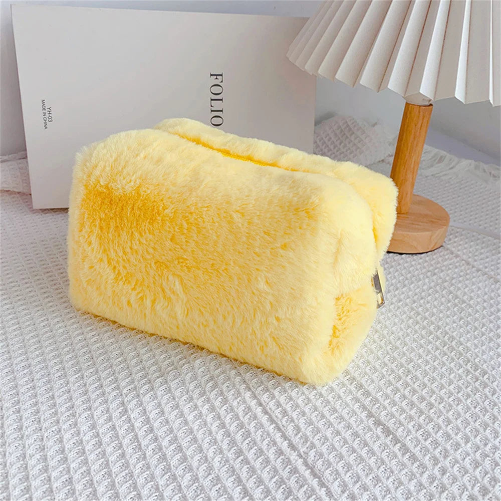 Fur Makeup Bags for Women Soft Travel Cosmetic Bag Organizer Case Young Lady Girls Make up Case Necessaries 1 Pc Solid Handbags