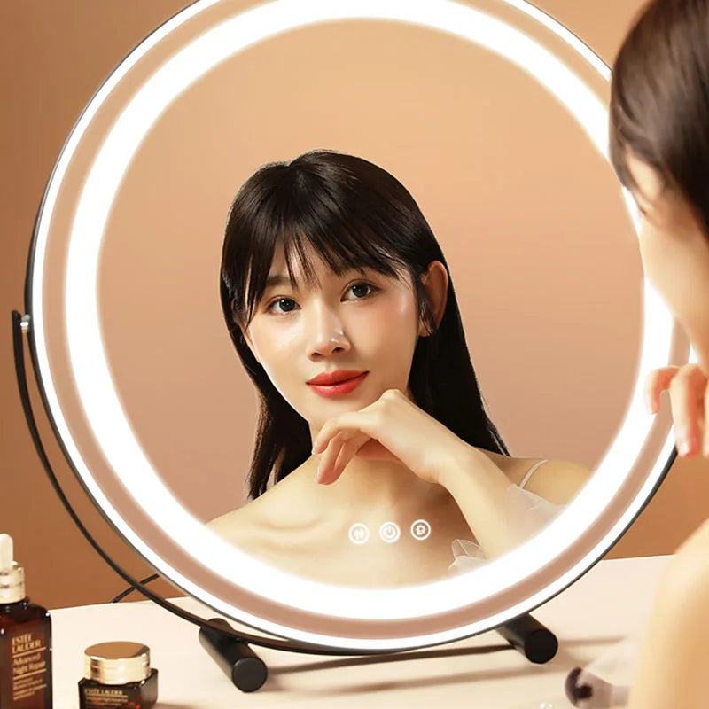 Bathroom Makeup Mirror Lights Lighted Cosmetic Vanity Mirror with Led Lights for Dressing Portable Vanity Mirror Light Round