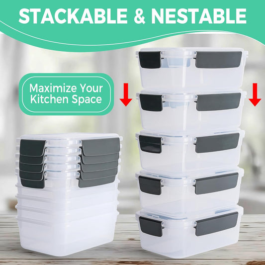 3 Cup Plastic Food Storage Containers with Lids Nestable Freezer Dishwasher Safe Rectangle Container Set,5-Pack